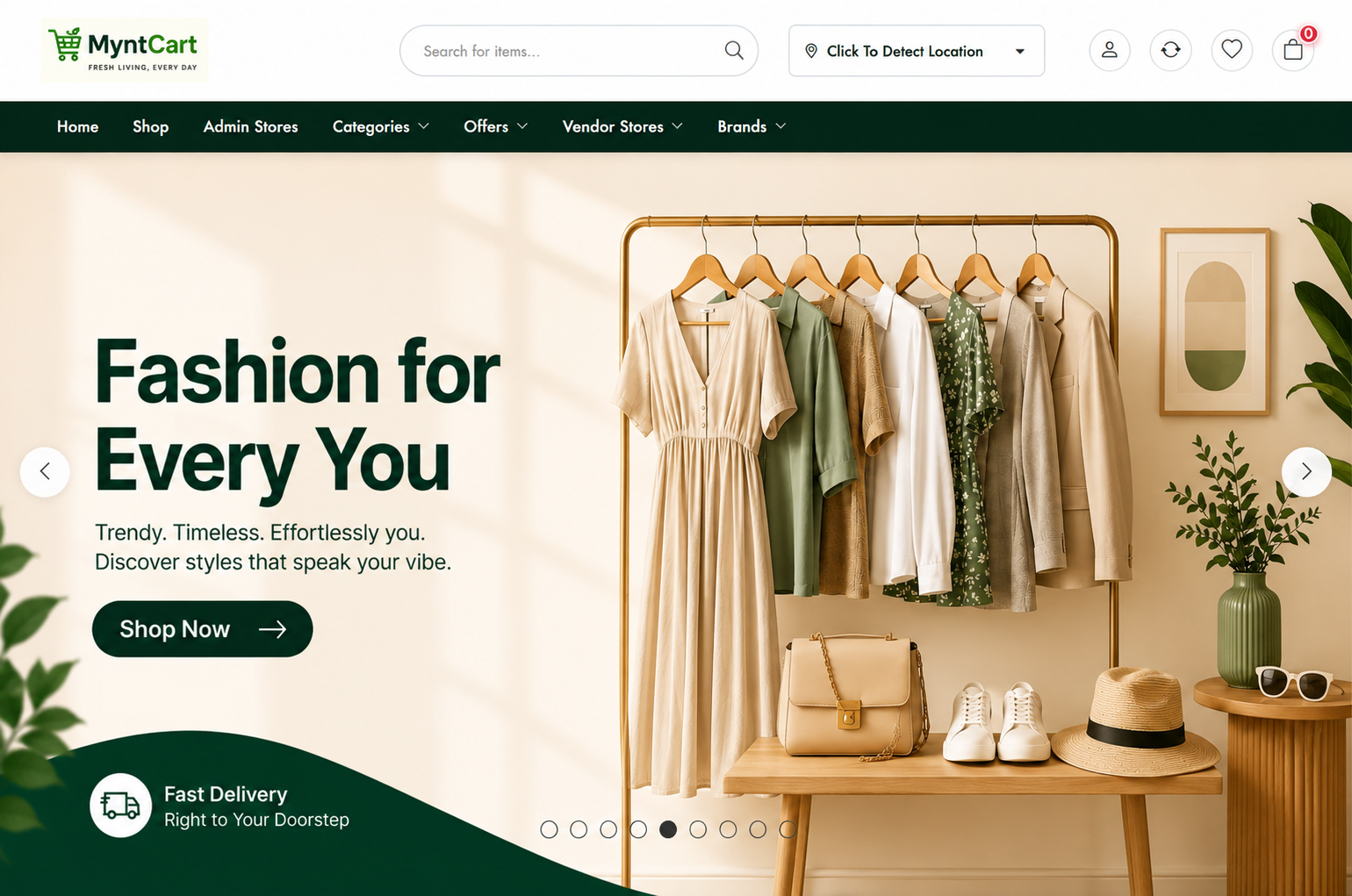 MyntCart Classic storefront with product navigation and promotional shopping content